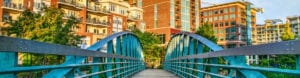 blue bridge over the reedy river in downtown greenville south carolina